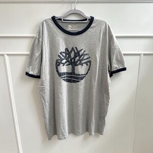 Timberland Grey Tee with Navy Logo and Trim